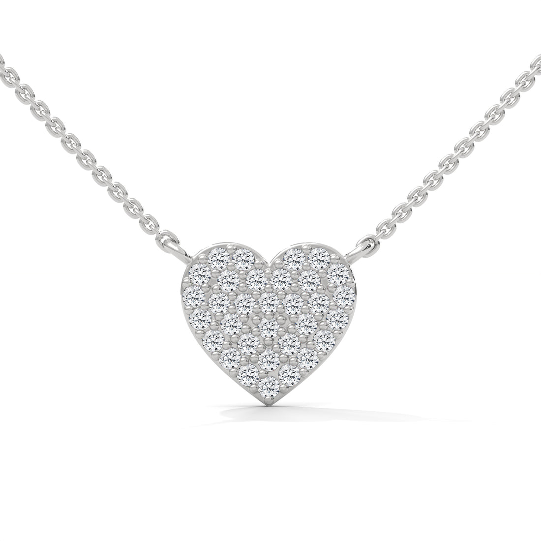 Heart-shaped diamond necklace on a white background