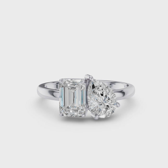 Toi et Moi Pear Shaped And Emerald Cut Lab Diamond  Ring
