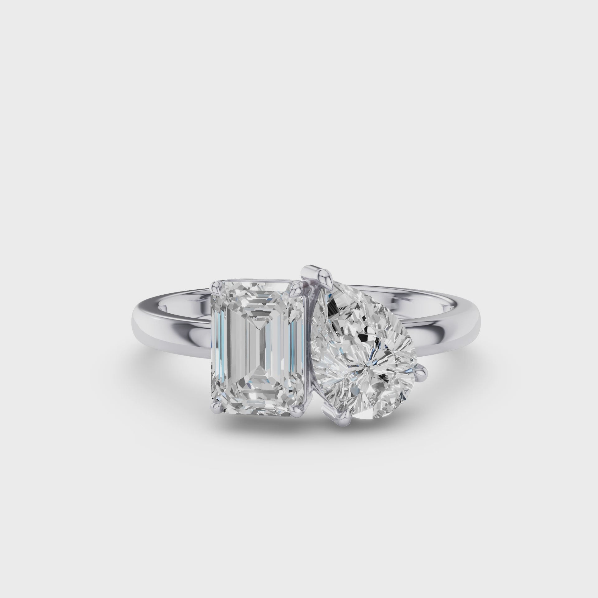 Toi et Moi Pear Shaped And Emerald Cut Lab Diamond  Ring