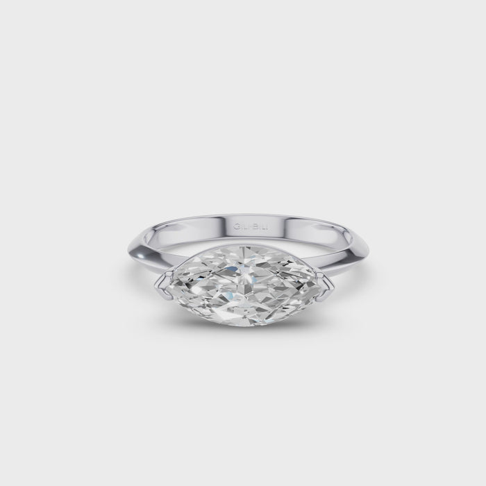 Marquise Shaped East West V Prong Diamond Engagement Ring