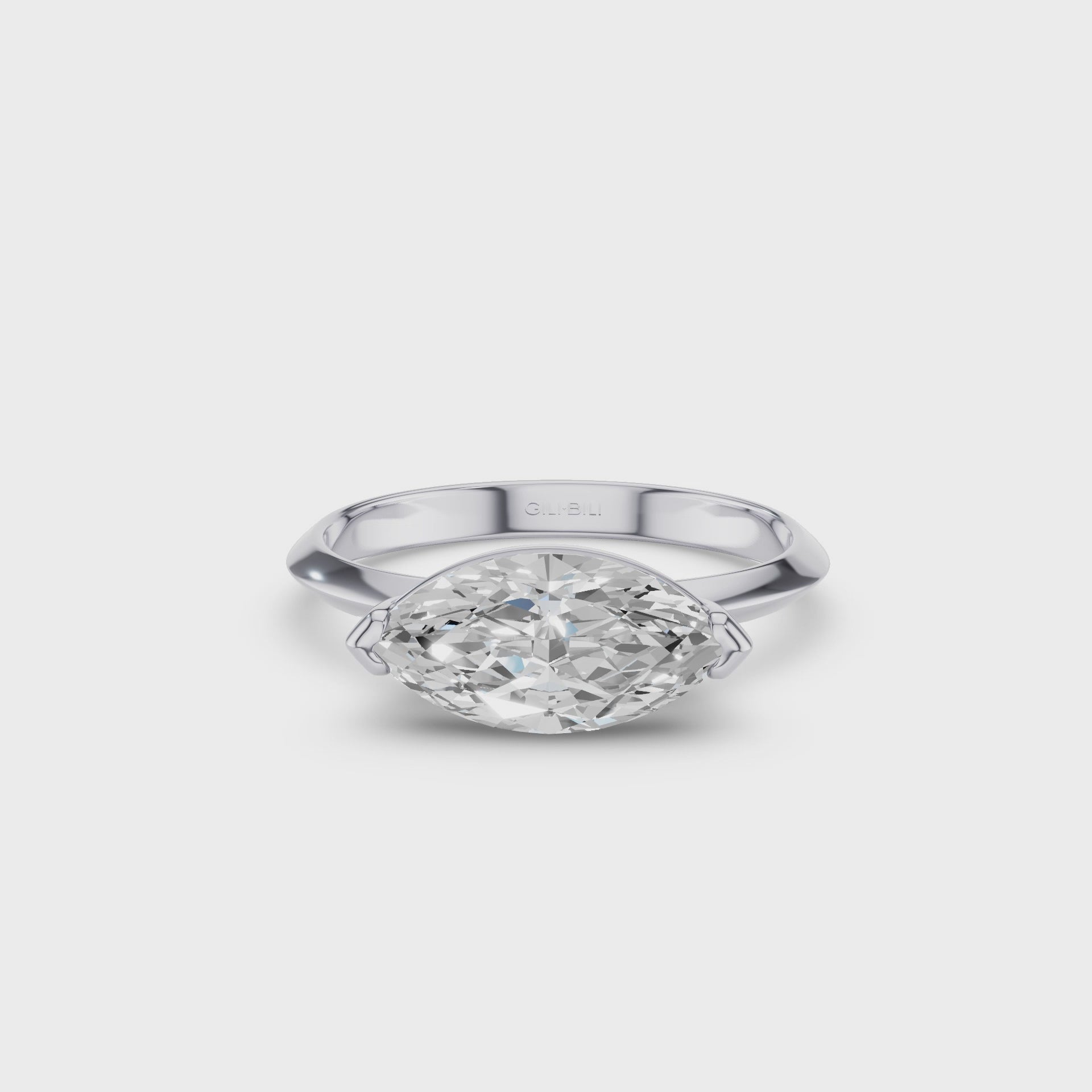 Marquise Shaped East West V Prong Diamond Engagement Ring