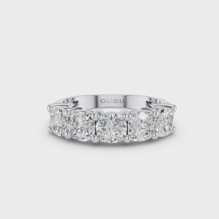 Five Stone Cushion Cut Lab Grown Diamond Anniversary Ring