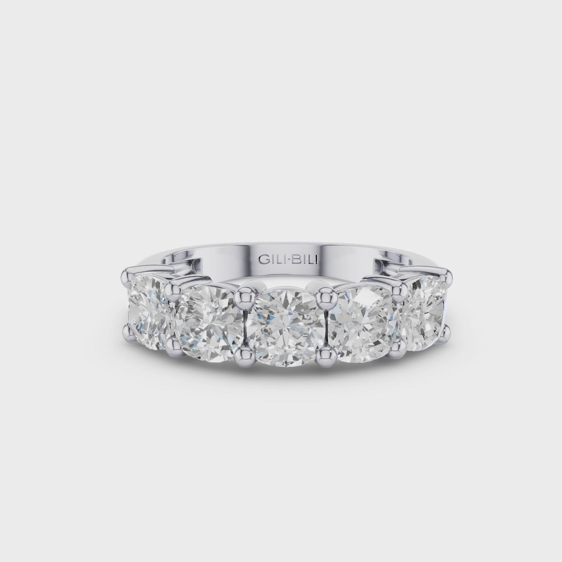 Five Stone Cushion Cut Lab Grown Diamond Anniversary Ring