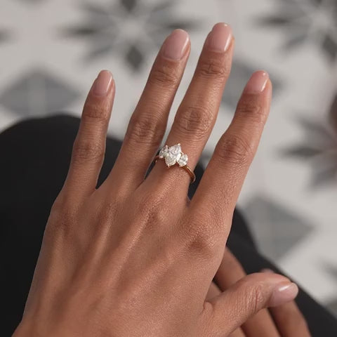Marquise Shaped Three Stone Lab Grown Diamond Engagement Ring