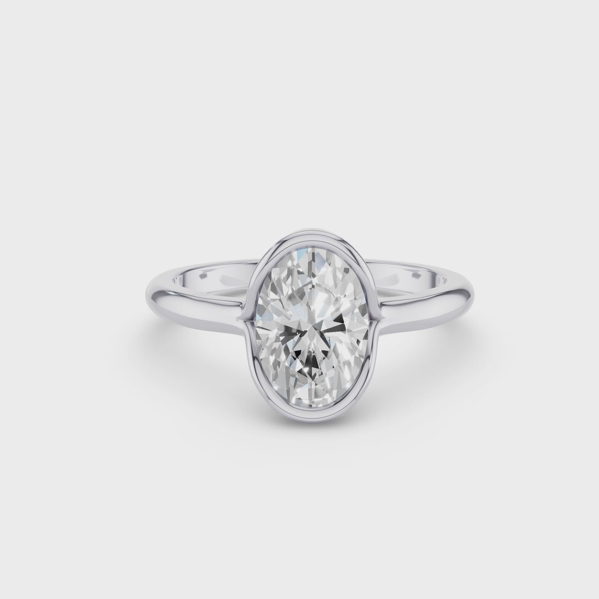 Oval Shaped Diamond Half Bezel Set Engagement Ring