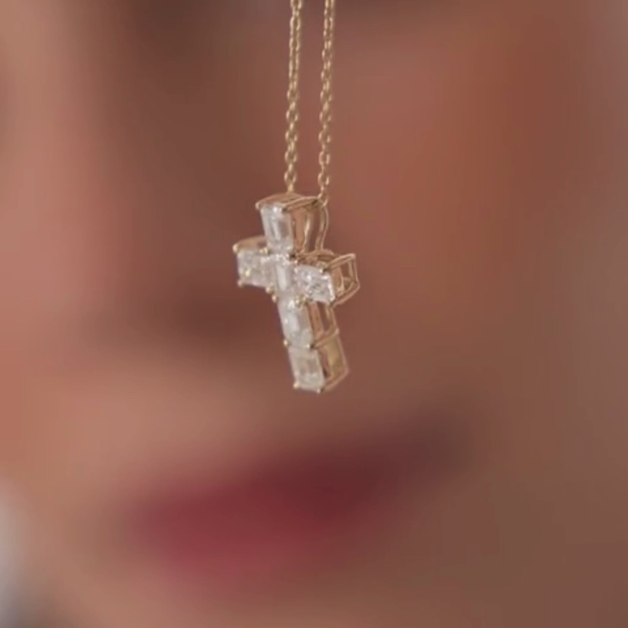 Classic Emerald Cut Diamond Cross Necklace
