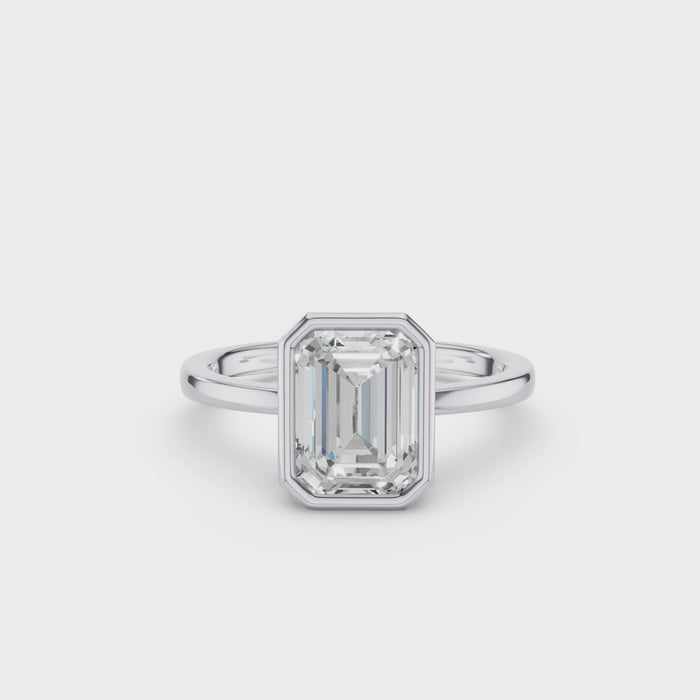 Emerald Cut Lab Grown Diamond Bezel Set Engagement Ring