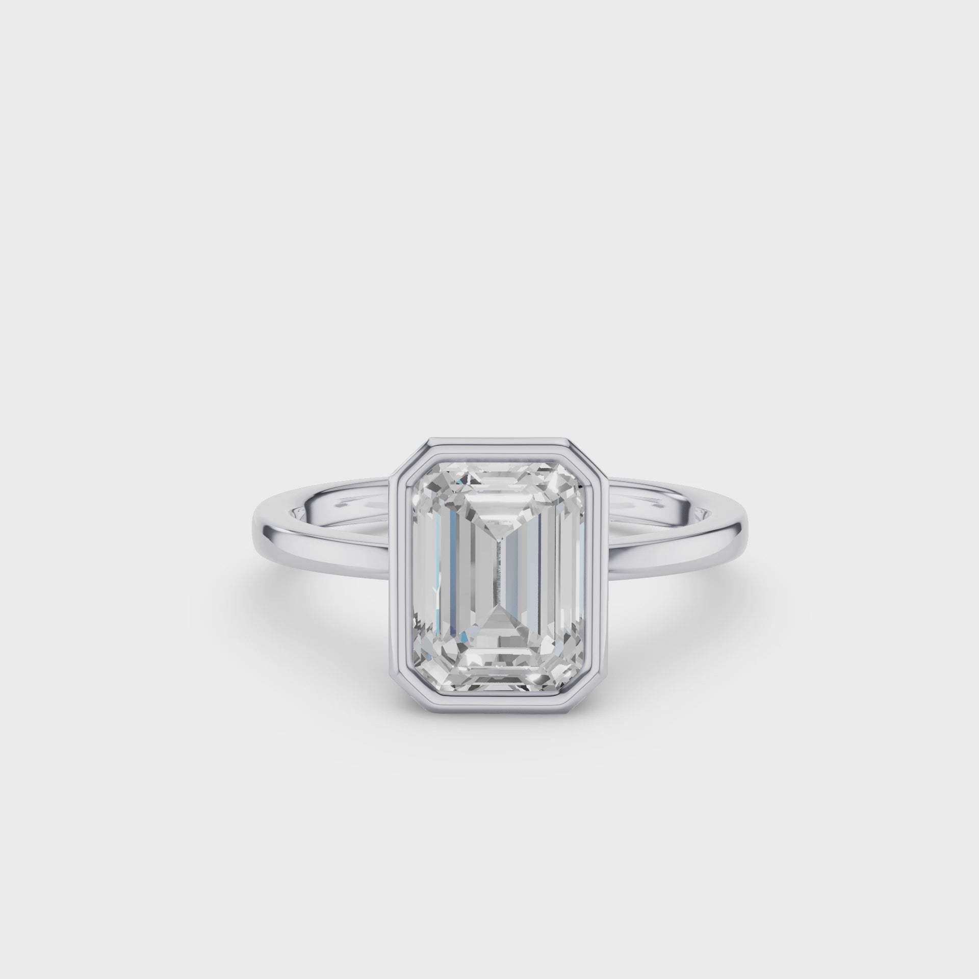 Emerald Cut Lab Grown Diamond Bezel Set Engagement Ring