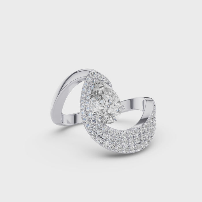 Pear Shaped Triple Row Pave Band Engagement Ring