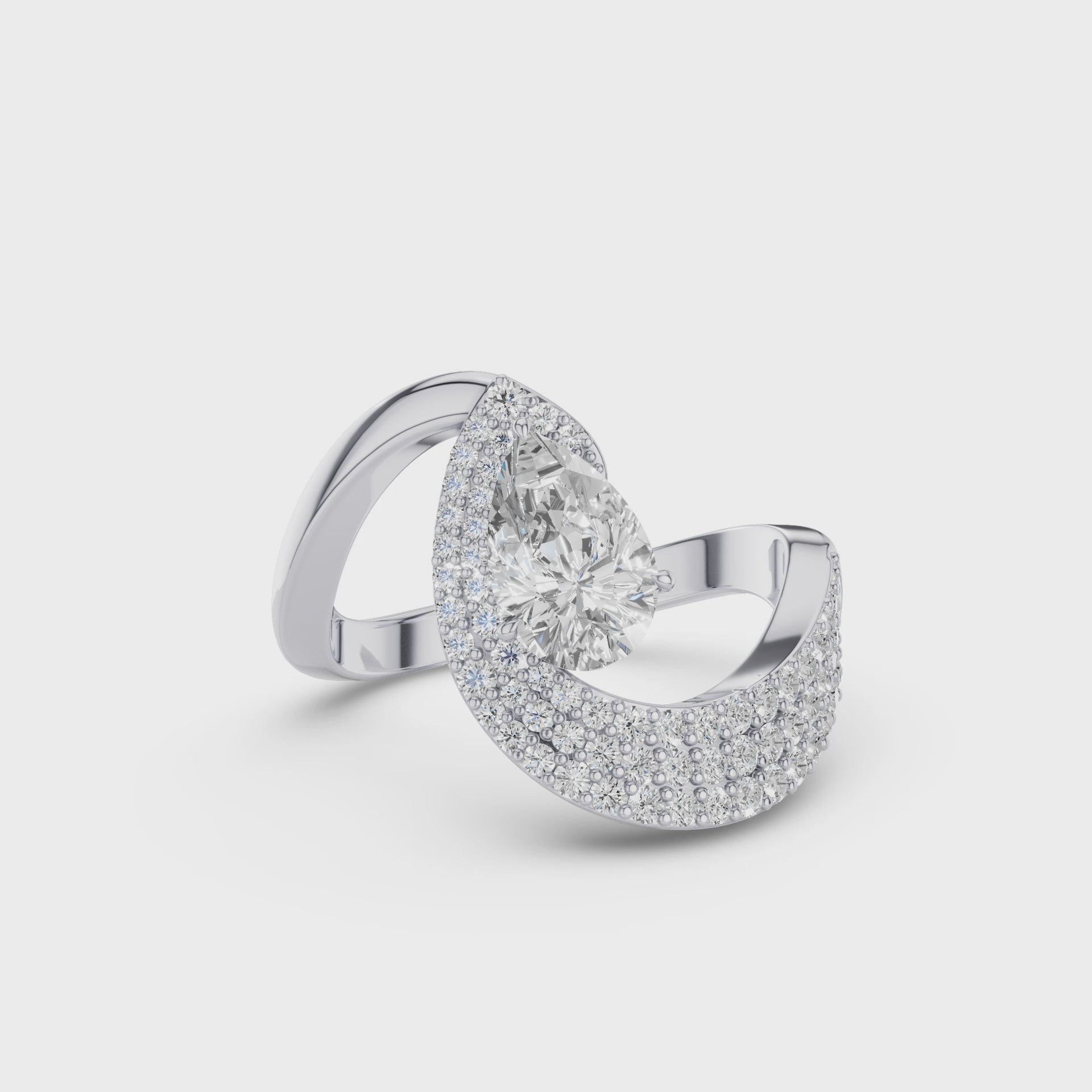 Pear Shaped Triple Row Pave Band Engagement Ring