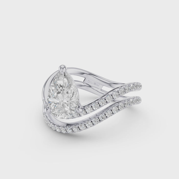 Pear Shape Lab Grown Diamond With Twisted Pave Band Ring