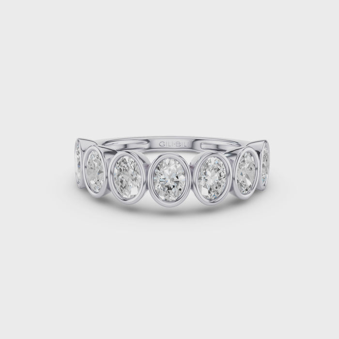 Seven Stone Oval Diamond Bezel Setting Wedding Ring