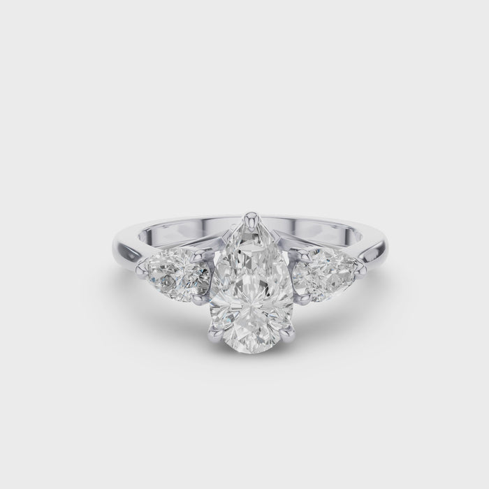 Pear Shaped Lab Grown Diamond Three Stone Engagement Ring