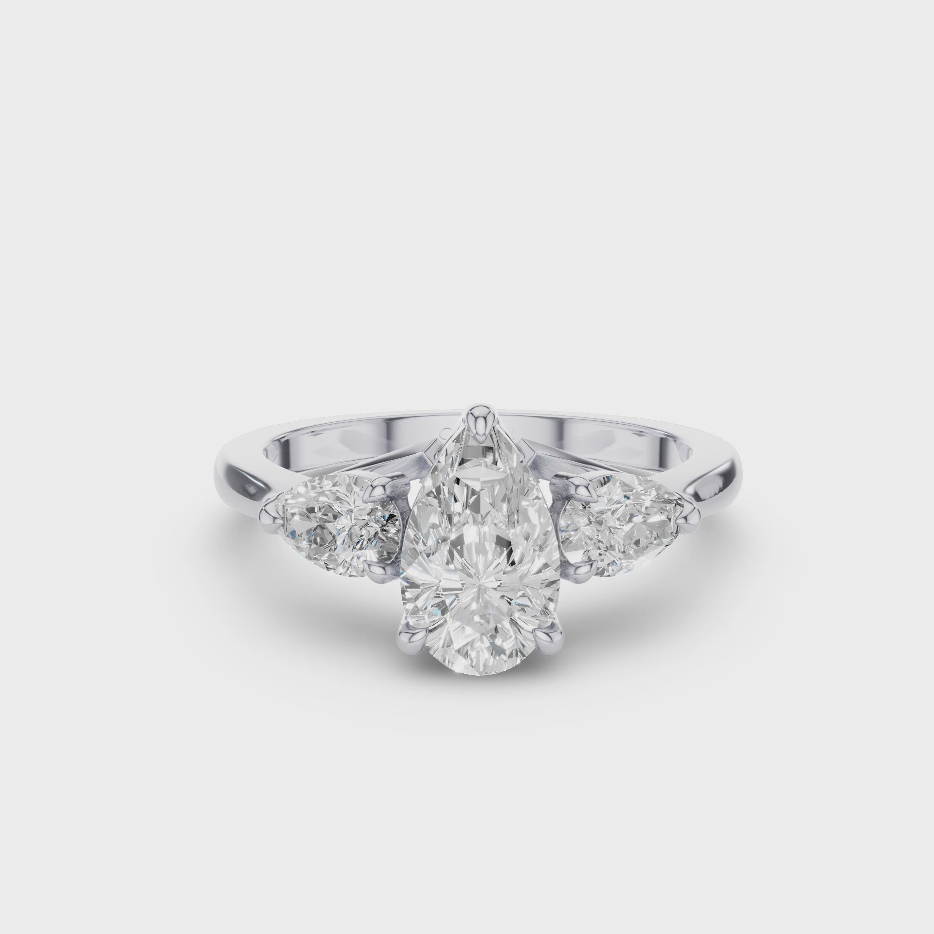Pear Shaped Lab Grown Diamond Three Stone Engagement Ring