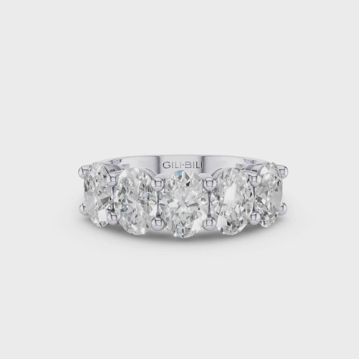 Five Stone Oval Shape Lab Grown Diamond Anniversary Ring
