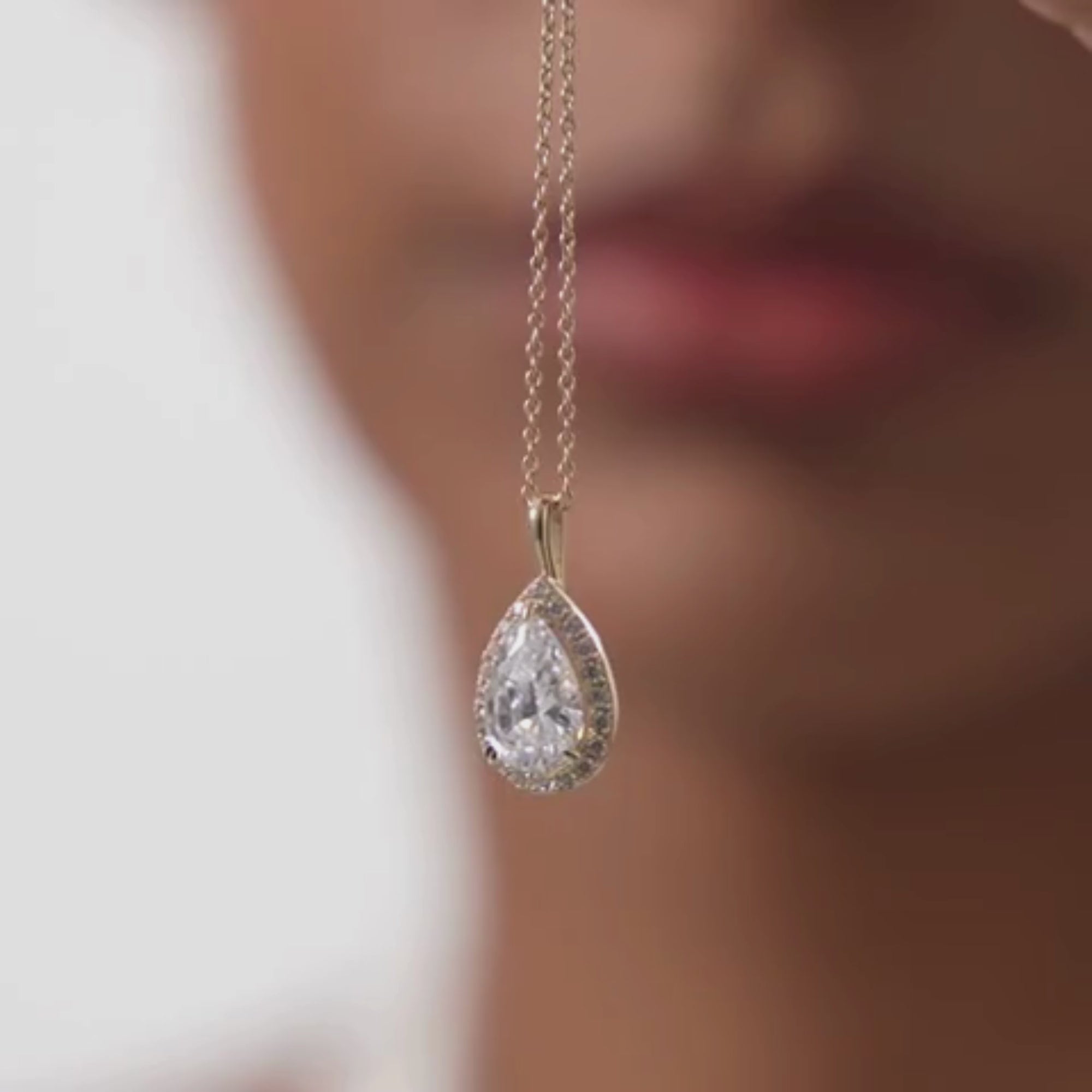 Pear Shape Halo Set Lab Diamond Necklace
