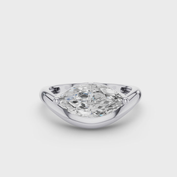 Marquise Shaped Wavy Sleek Design Lab Diamond Engagement Ring