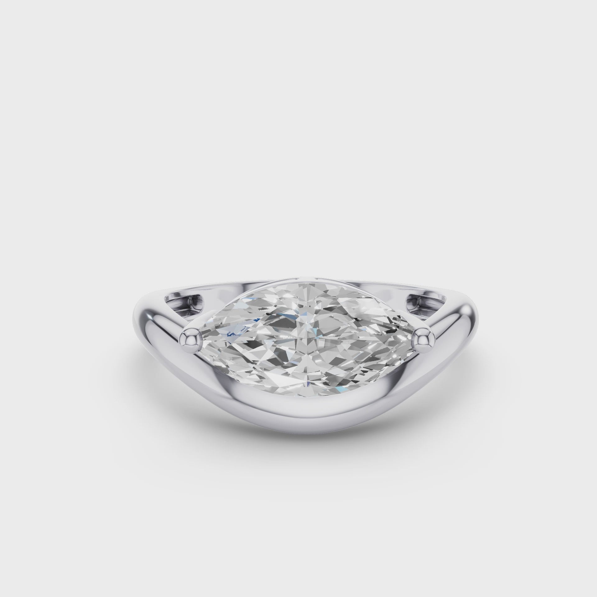 Marquise Shaped Wavy Sleek Design Lab Diamond Engagement Ring