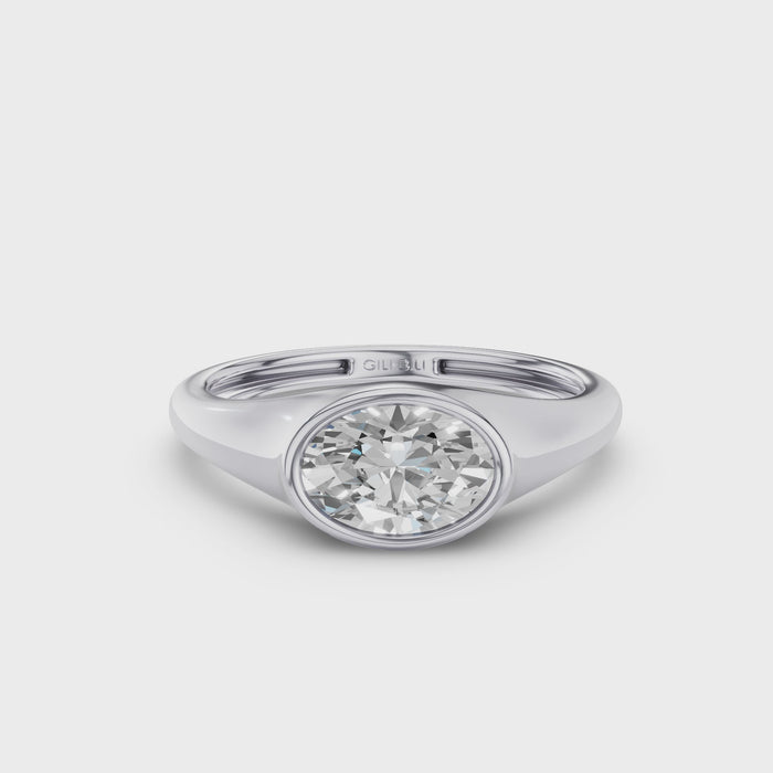 East West Bezel Set Oval Shape Lab Grown Diamond Ring