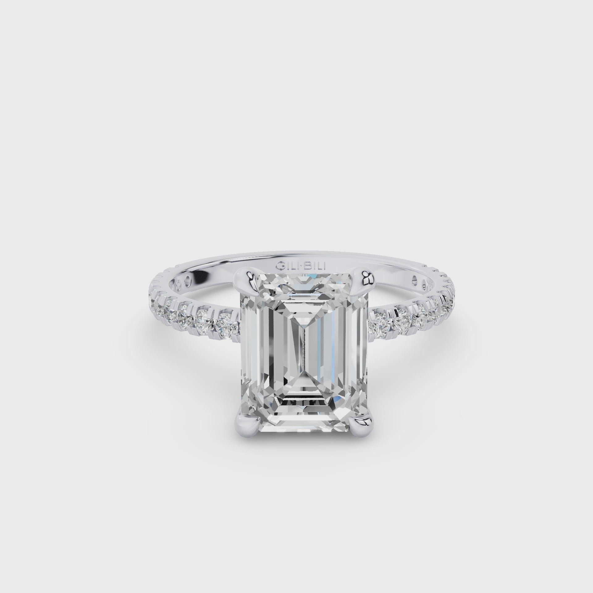 Emerald Cut Lab Grown Diamond Pavé Setting with Hidden Halo-video