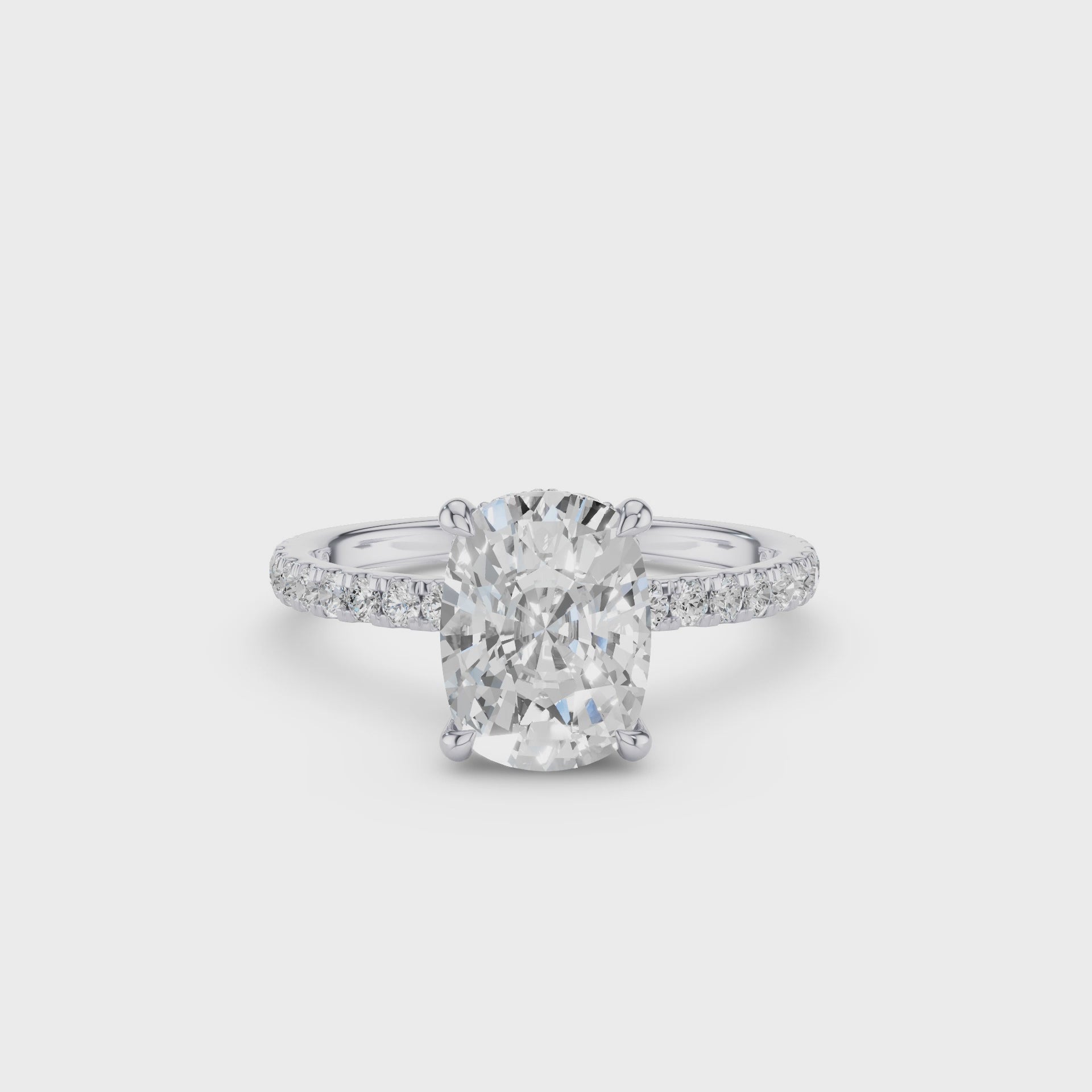 Elogated Cushion Cut Diamond Pavé Set WIth Hidden Halo Ring