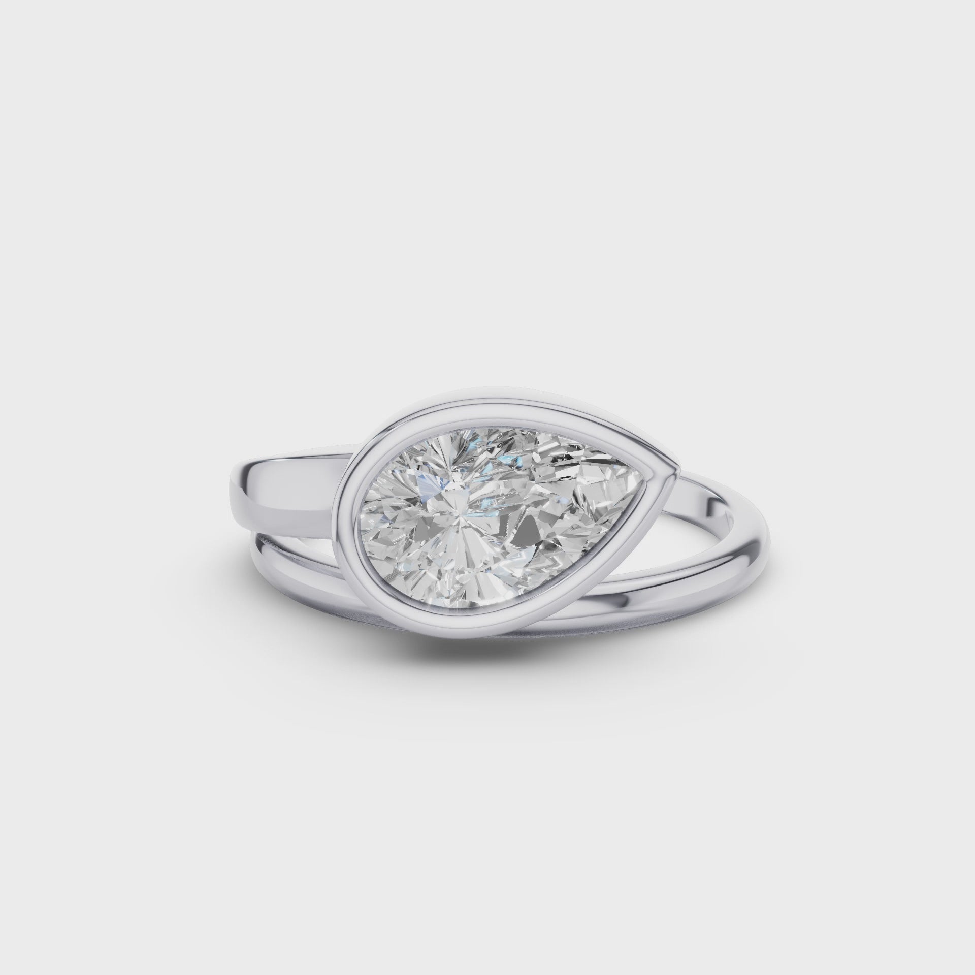 Pear Shape Leaf Bezel Set Lab Diamond Engagement Ring