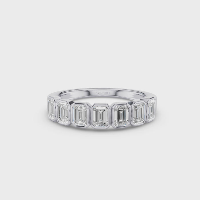 Nine Stone Emerald Cut Lab Diamond Bezel Setting Wedding Ring