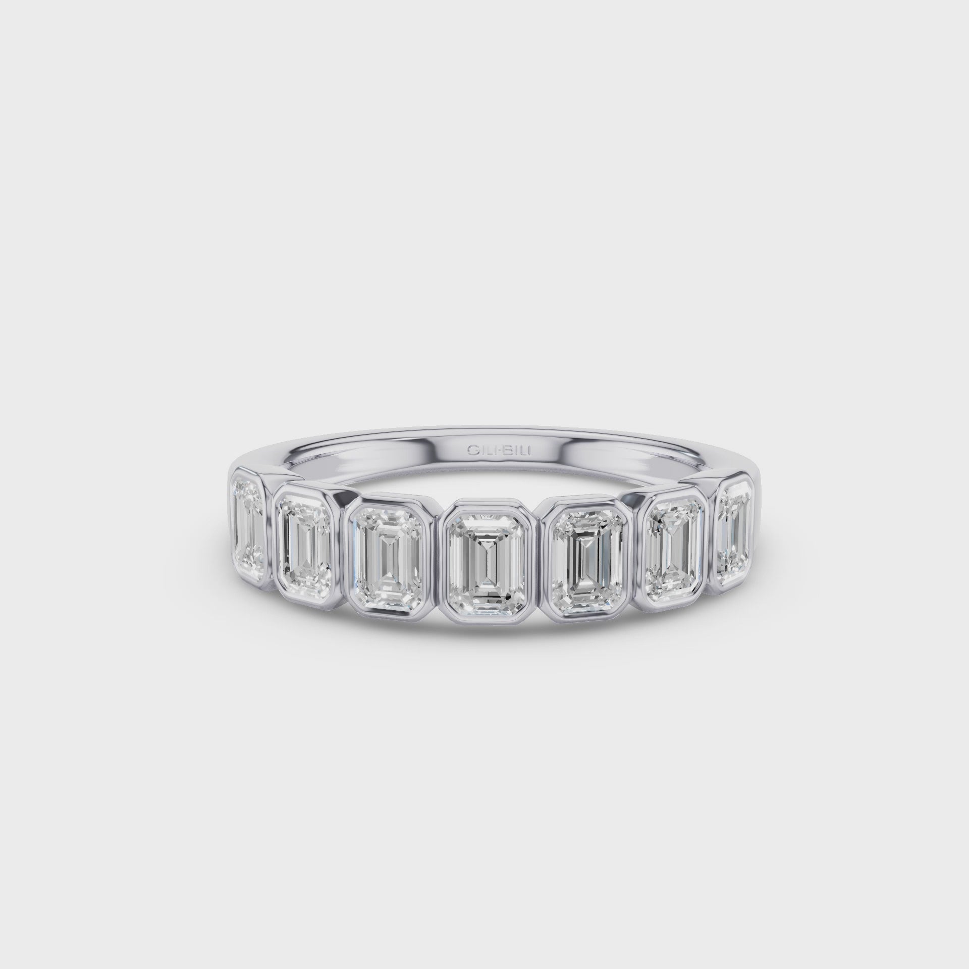 Nine Stone Emerald Cut Lab Diamond Bezel Setting Wedding Ring