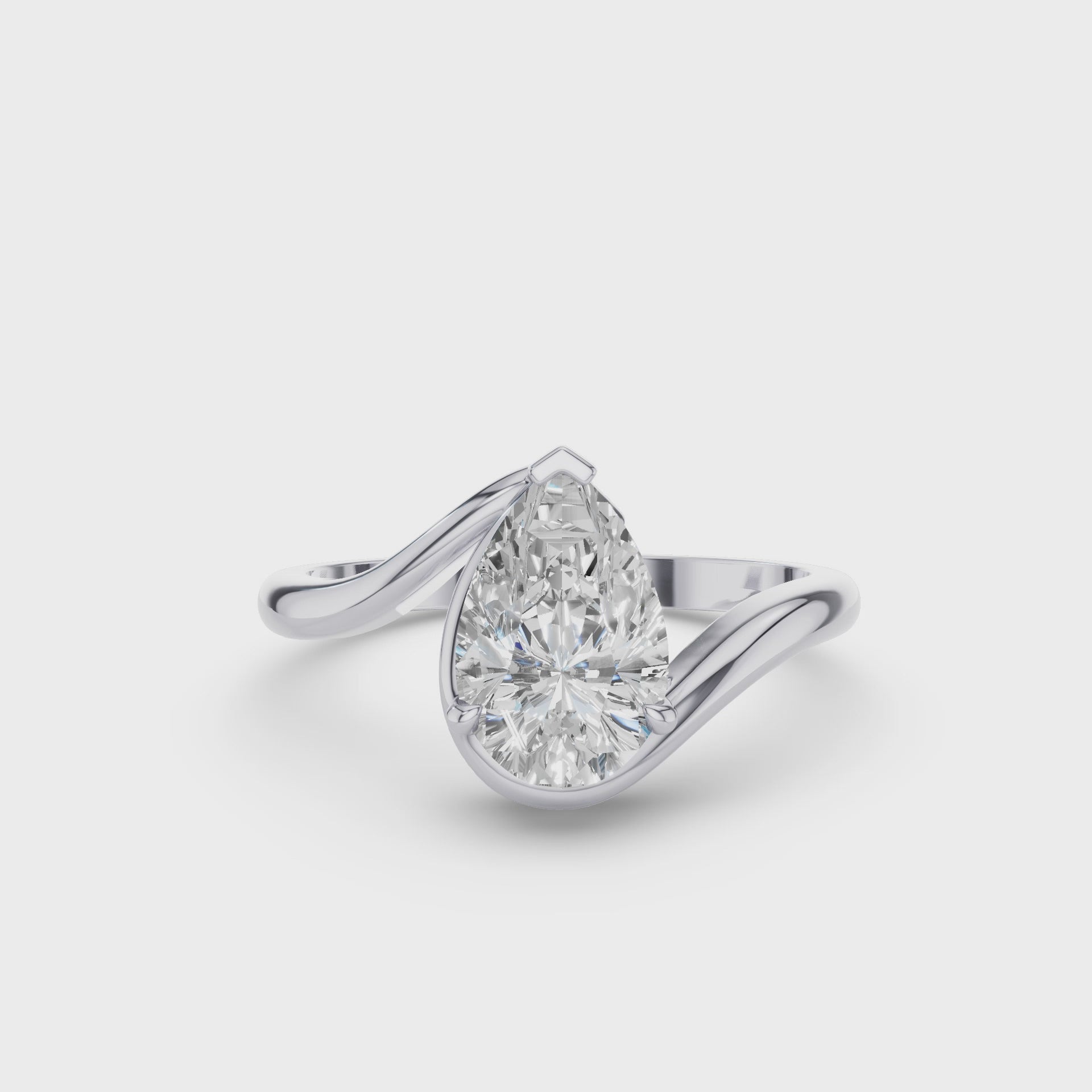 Pear Shape Lab Diamond Engagement Ring with Modern Bypass Design
