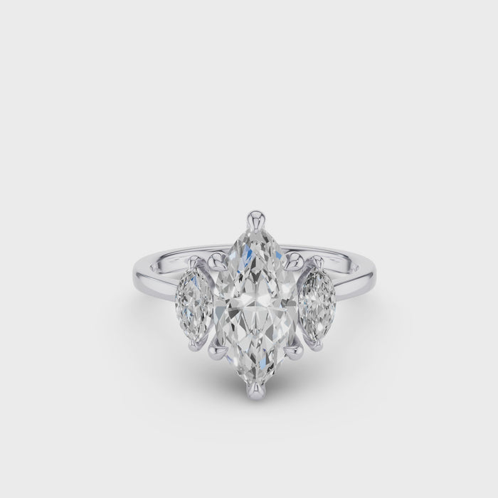 Marquise Shaped Three Stone Lab Grown Diamond Engagement Ring