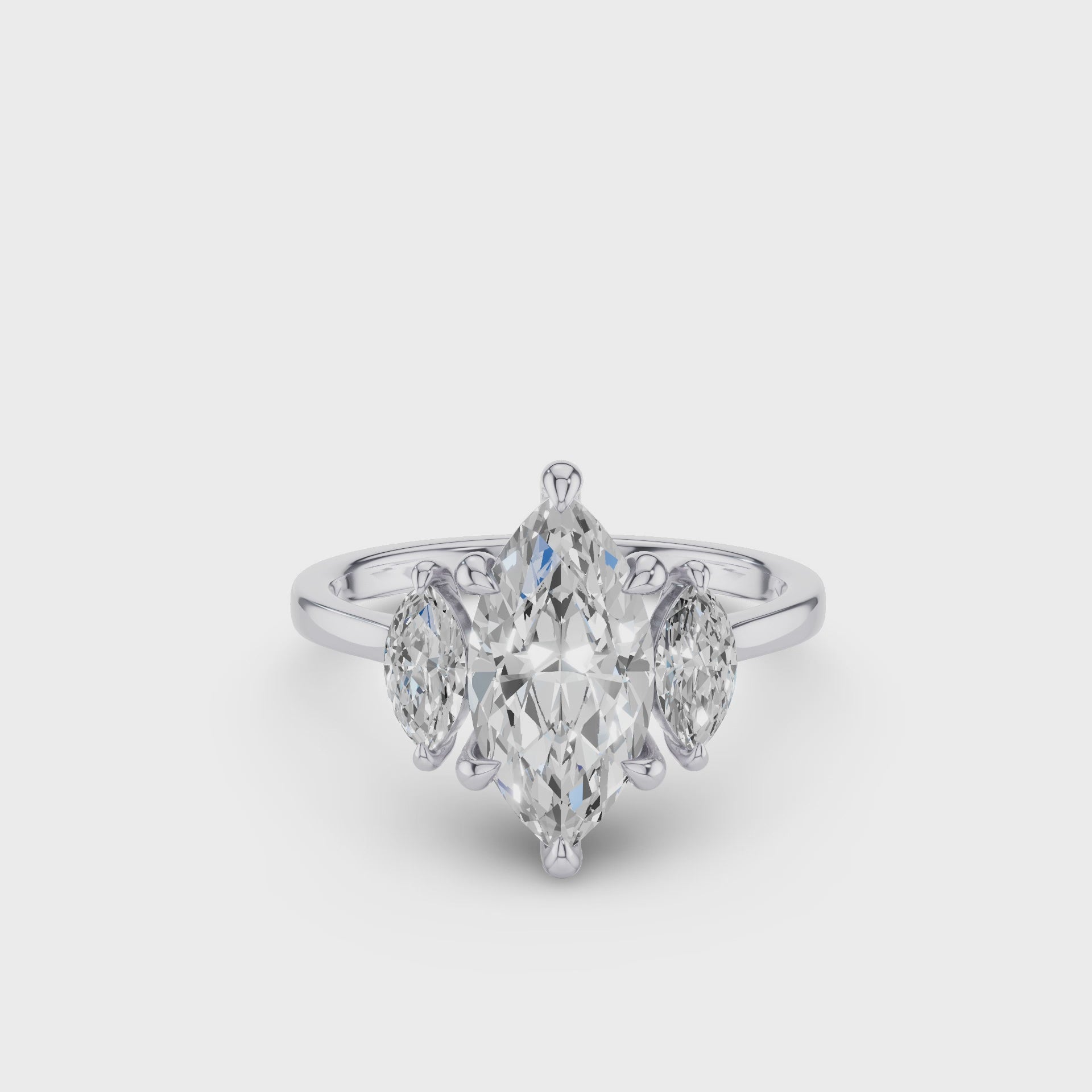 Marquise Shaped Three Stone Lab Grown Diamond Engagement Ring