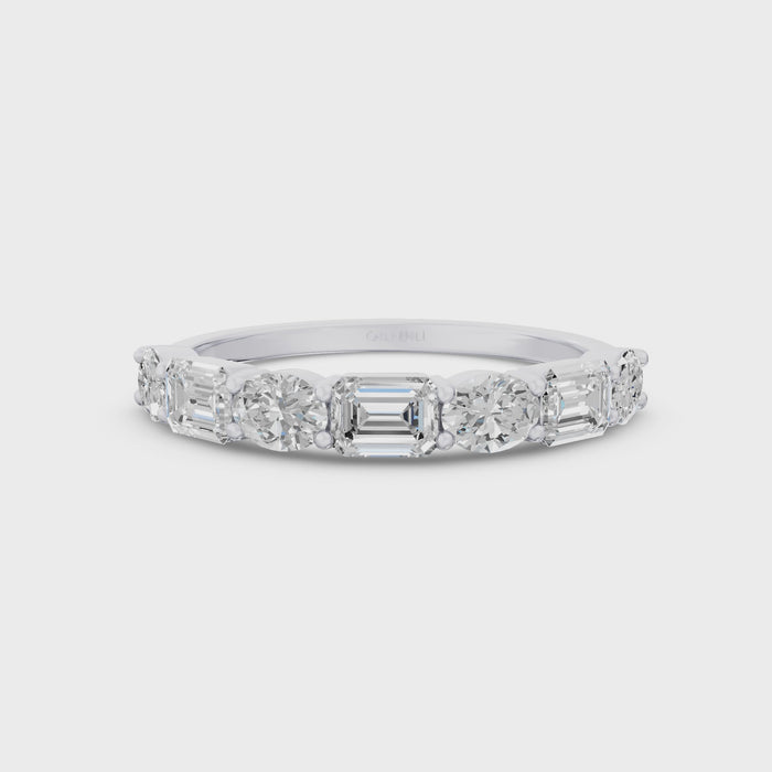 East West Set Oval Emerald Cut Diamond Eternity Wedding Band