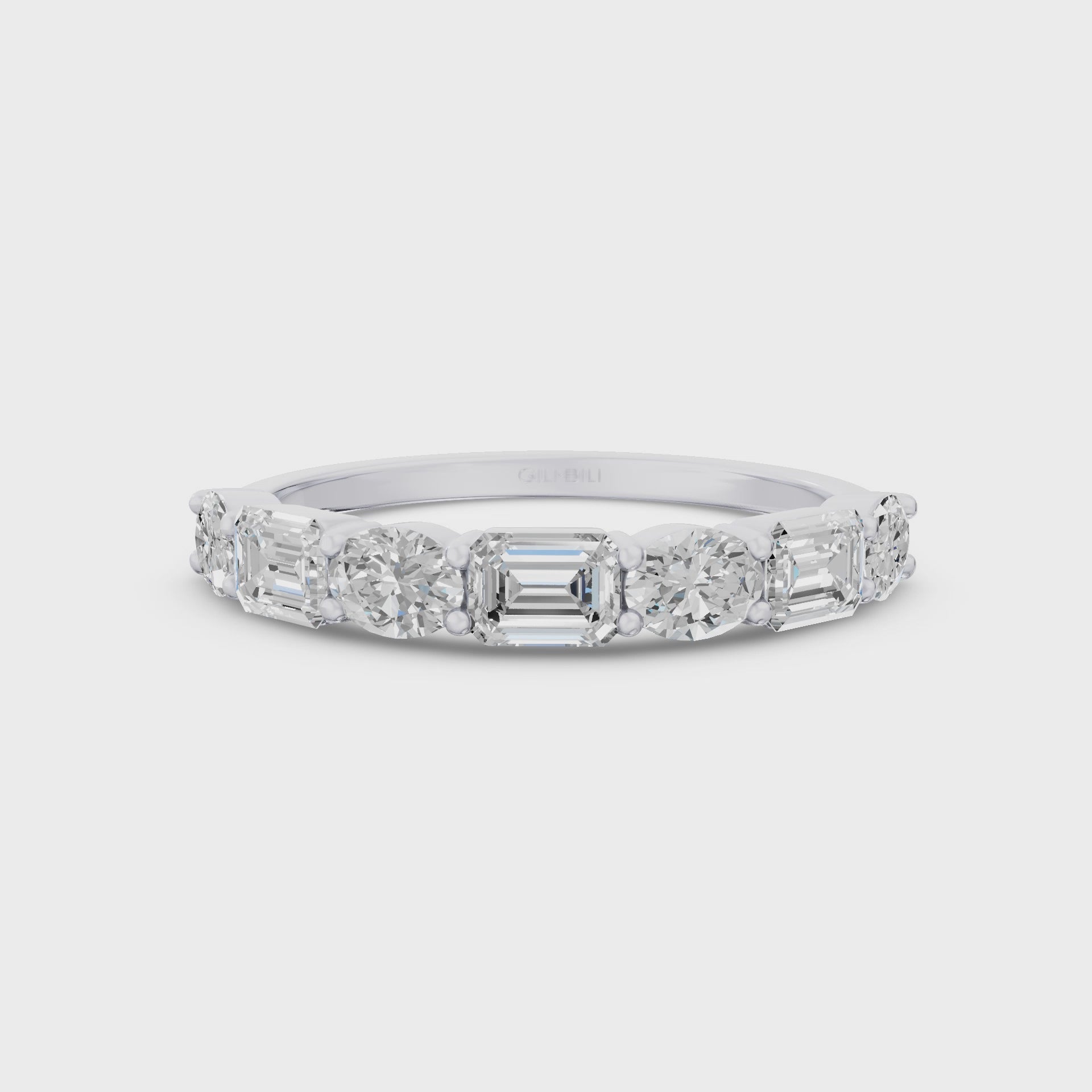 East West Set Oval Emerald Cut Diamond Eternity Wedding Band