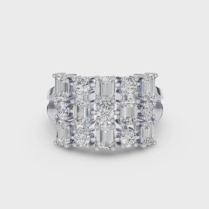 Round Emerald Multi Cut Lab Grown Diamond Cocktail Ring