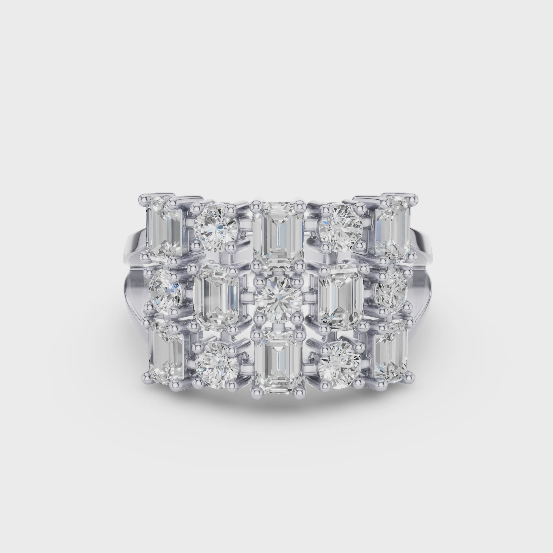 Round Emerald Multi Cut Lab Grown Diamond Cocktail Ring