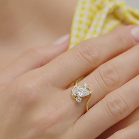 Pear Shape Lab Diamond Unique Bypass Engagement Ring