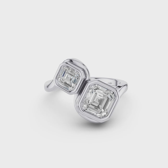 Toi et Moi Asscher Cut Lab Grown Diamond Unique Ring