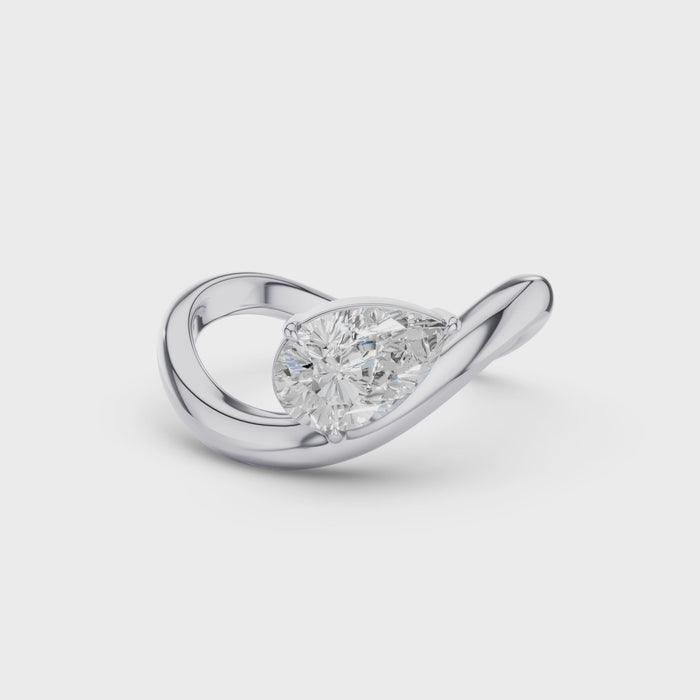 Pear Shaped Wave Diamond Engagement Ring