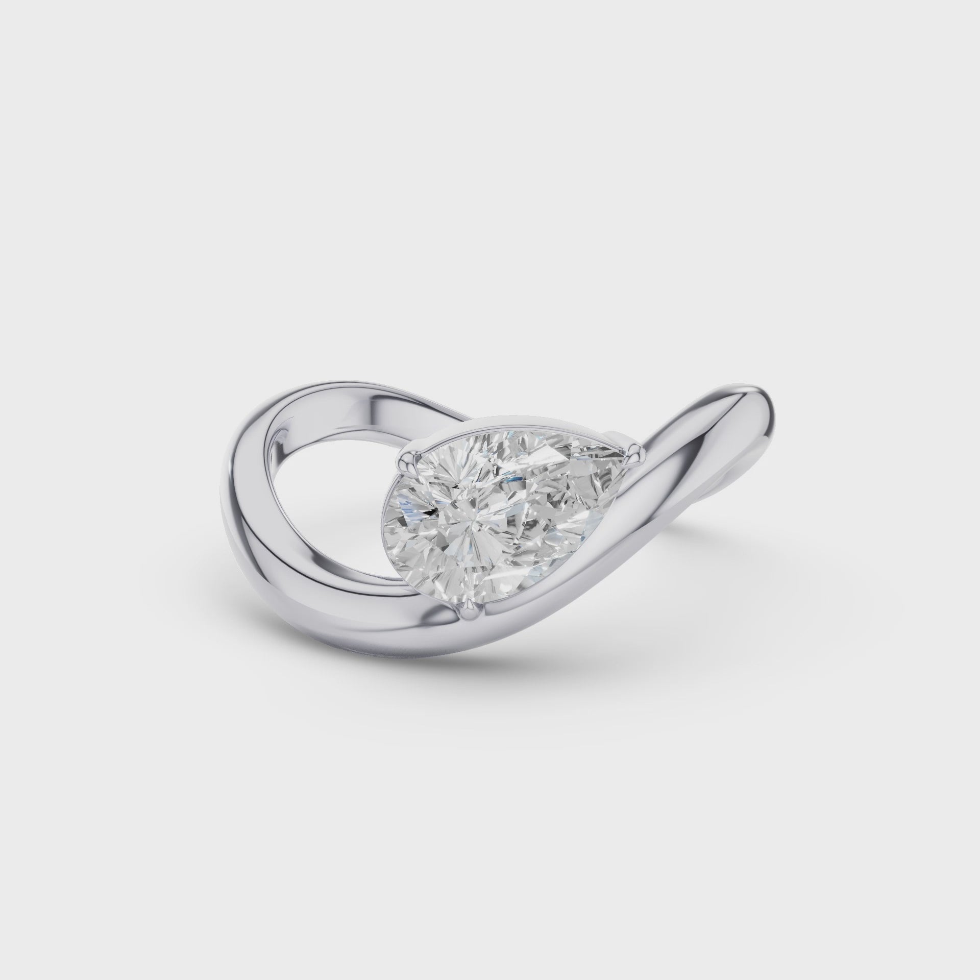 Pear Shaped Wave Diamond Engagement Ring