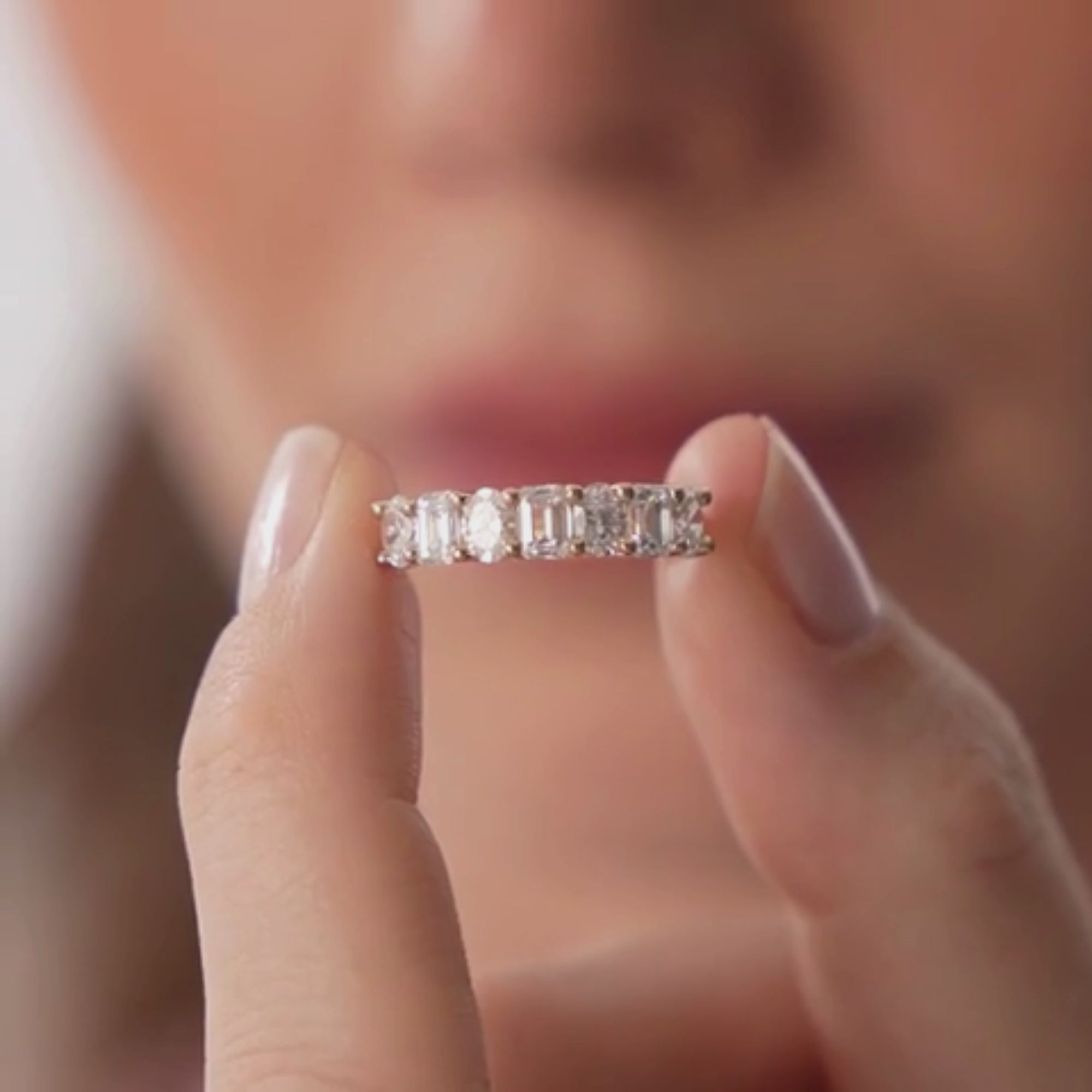 Emerald Oval Lab Grown Diamond Anniversary Band