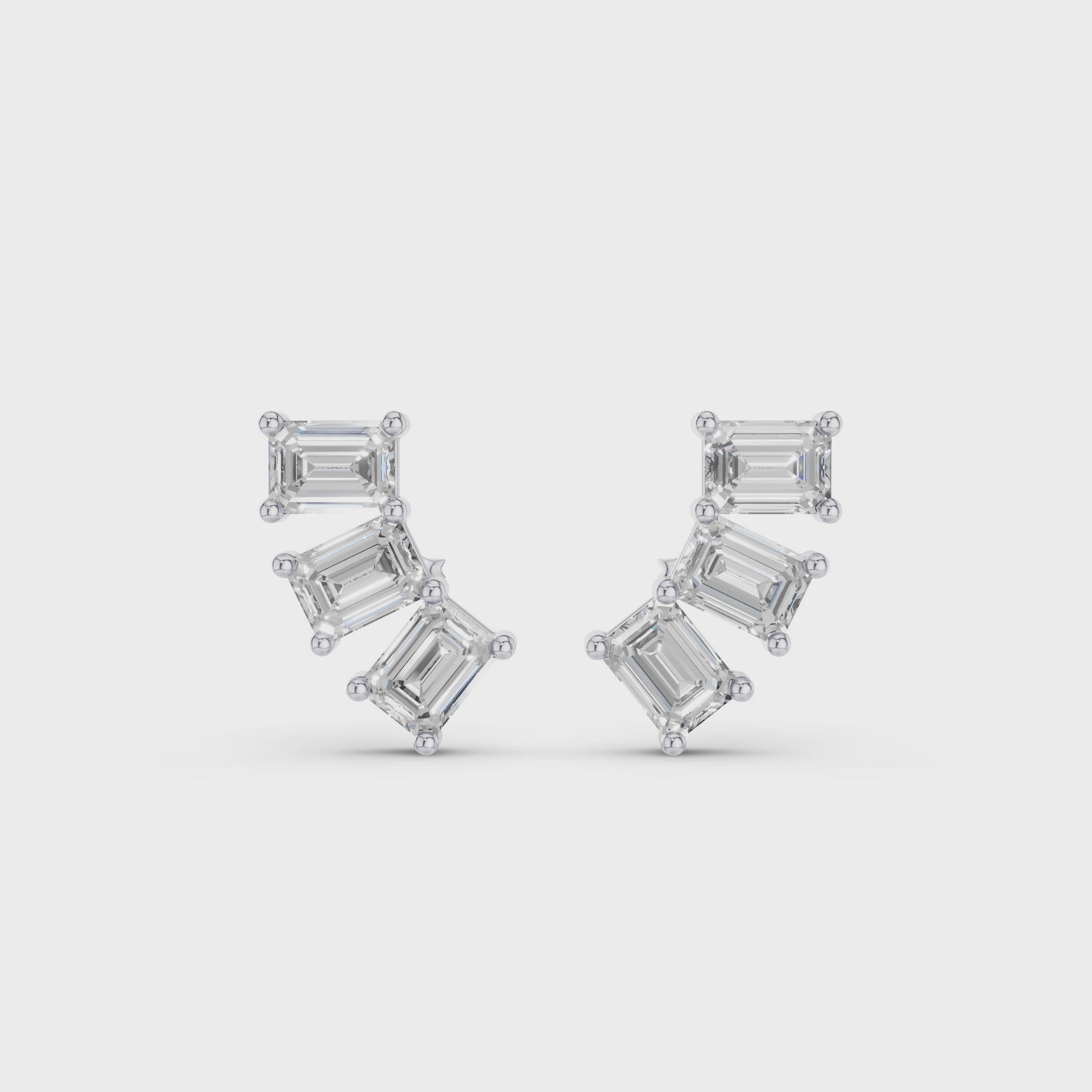 Triple Emerald Cut Diamond Stud Earrings