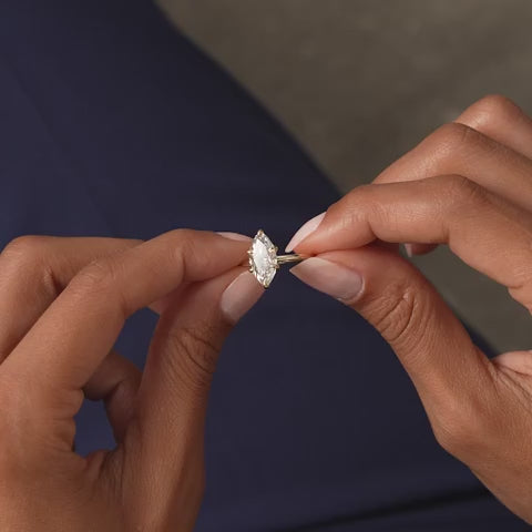 Marquise Shape Solitaite Lab Grown Diamond Prong Setting Engagement Ring