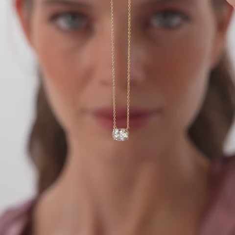 East West Oval Cut Solitaire Lab Diamond Necklace
