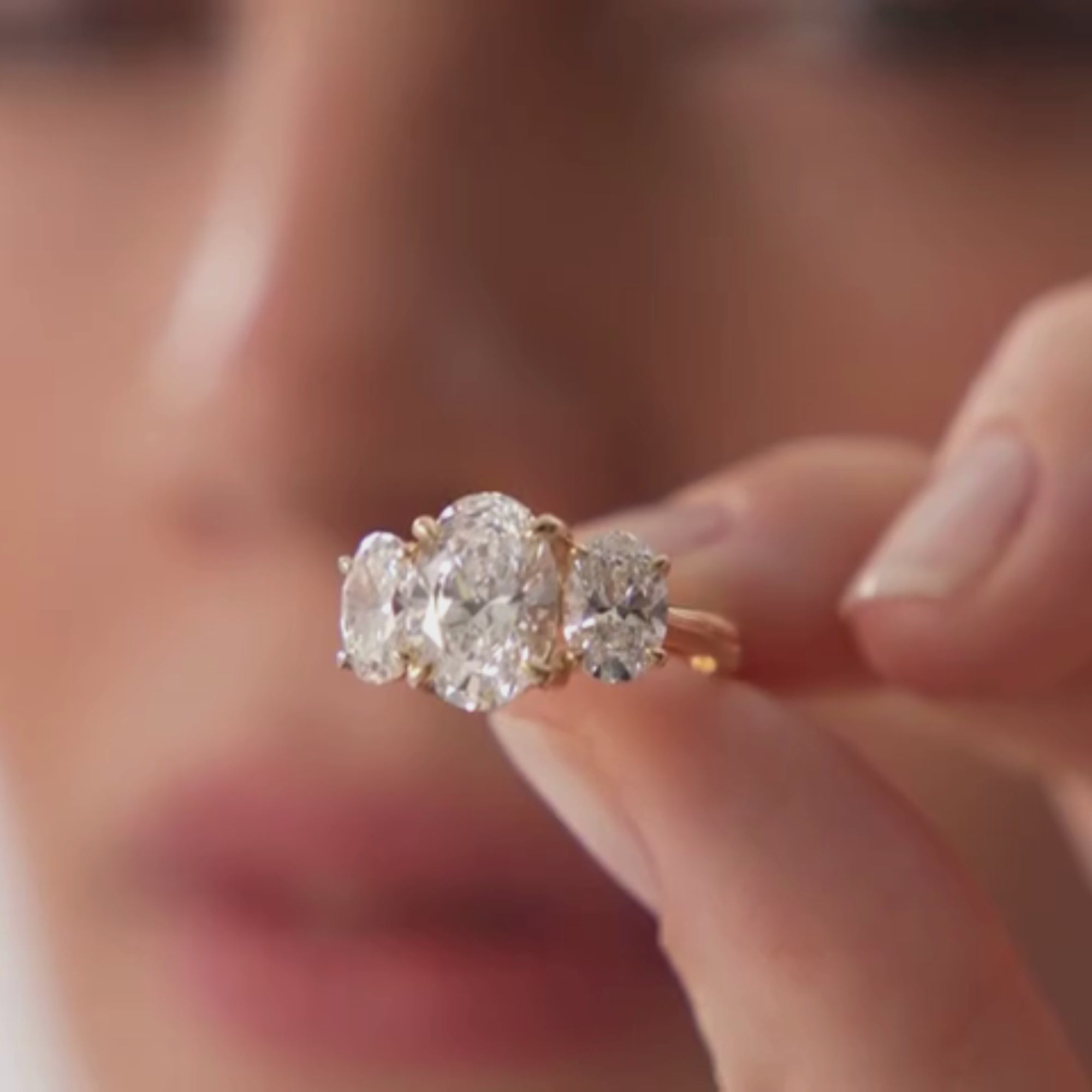 Oval Three Stone Diamond Engagement Ring
