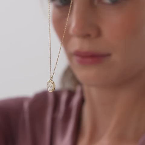 Oval Cut Lab Grown Diamond Bezel Set Solitaire Necklace