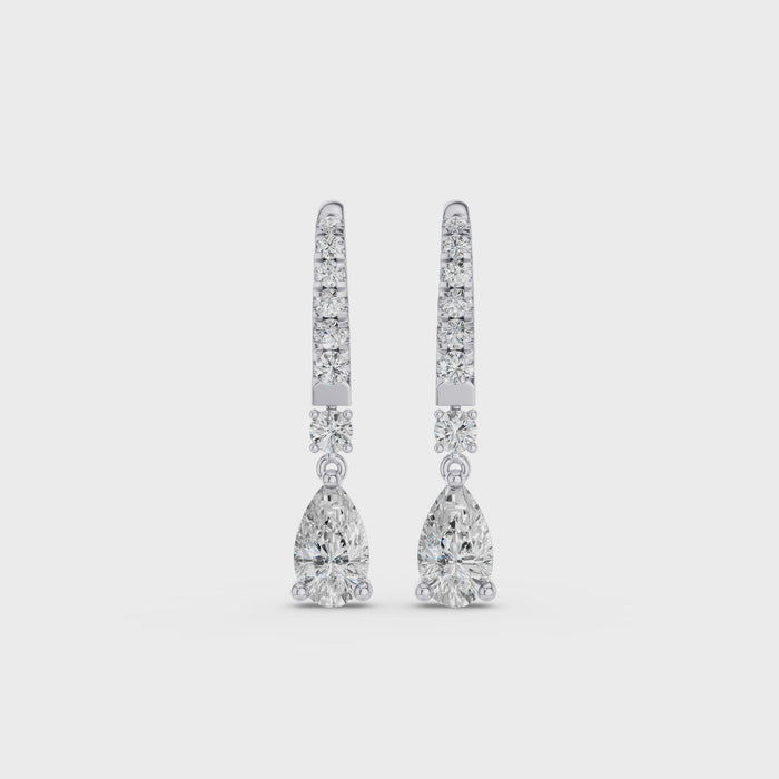 Pear and Round Lab Grown Diamond Drop Earrings