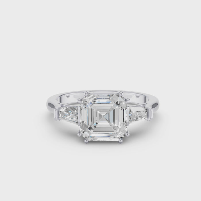 Asscher Cut Three Stone Lab Grown Diamond Enagement Ring