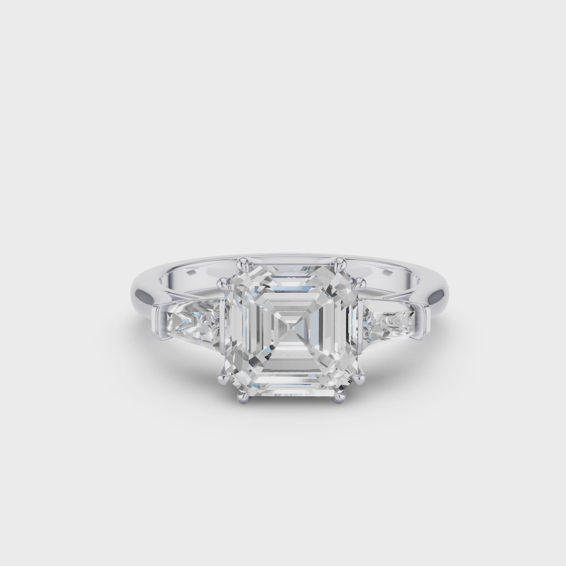 Asscher Cut Three Stone Lab Grown Diamond Enagement Ring