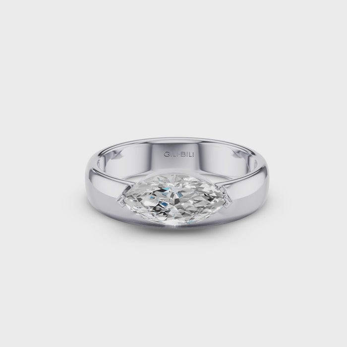 Marquise Shaped Lab Grown Diamond Solitaire Ring with Wide Band