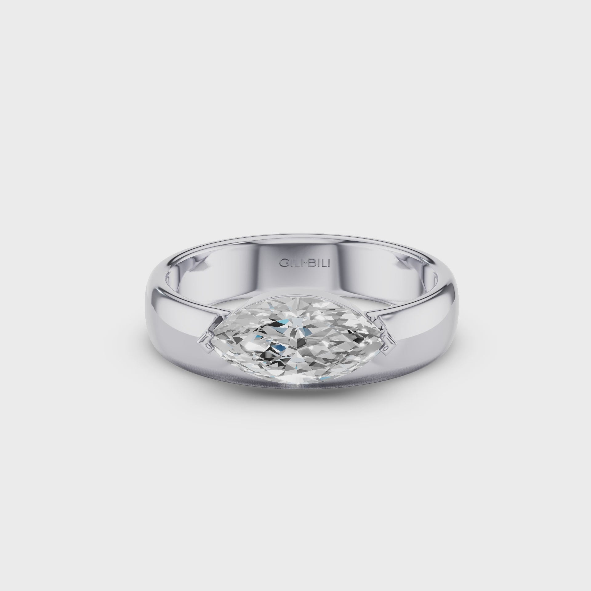 Marquise Shaped Lab Grown Diamond Solitaire Ring with Wide Band